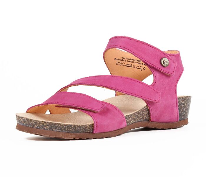 think sandaletten pink dumia fuxia 297-5040 fussbett: nicht wechselbares comfort-fussbatt mit bequemem auftritt kalbsleder pflanzlich  gegerbt - nicht gefärbt 20 mm keil-absatz klassiker - ideale sommer-sandale mit individueller verstellmöglichkeit dank 3 klettverschlüsse