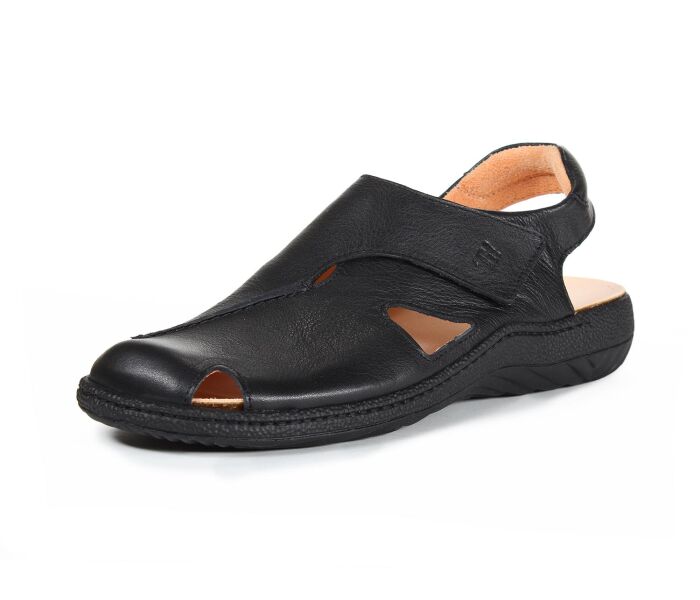 think sandaletten schwarz change schwarz 294-0010 fussbett: lederbezogene wechselbare kork-latex-bettung (pflanzlich gegerbt) leder pflanzlich  gegerbt ohne absatz verstellbar durch 1 breiten klett-verschluss