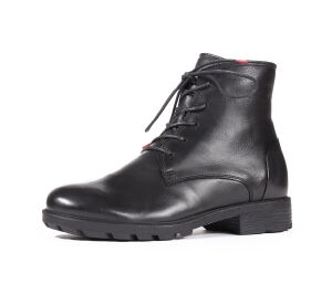 think boots schwarz hawara schwarz 1006-0000 fussbett: lederbezogene wechselbare kork-latex-bettung (pflanzlich gegerbt) lederfutter - vegetabil gegerbt und ungefärbt 15 mm absatz kerniger 5-loch schnürer, geräumig und bequem, fühlt sich überall zu haus. mit seitlichem zipper.