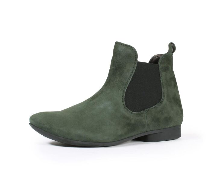 think stiefeletten grün guad-2 efeu 414-7100 fussbett: lederbezogene wechselbare kork-latex-bettung (pflanzlich gegerbt) leder pflanzlich  gegerbt 10 mm absatz ein bewährt schlicht-schöner chelsea-bootie mit 2 seitlichen gummizügen, nicht zu verbessern