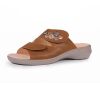 think pantoletten braun camilla cognac/kombi 1030-3000 - aml 39 fussbett: lederbezogene wechselbare kork-latex-bettung (pflanzlich gegerbt) kalbsleder pflanzlich  gegerbt - nicht gefärbt 15 mm keil-absatz beliebt und bewährtes modell - verstellbar durch 2 klettverschlüsse